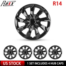 14" Set of 4 Black Wheel Covers Snap On Full Hub Caps fit R14 Tire & Steel Rim