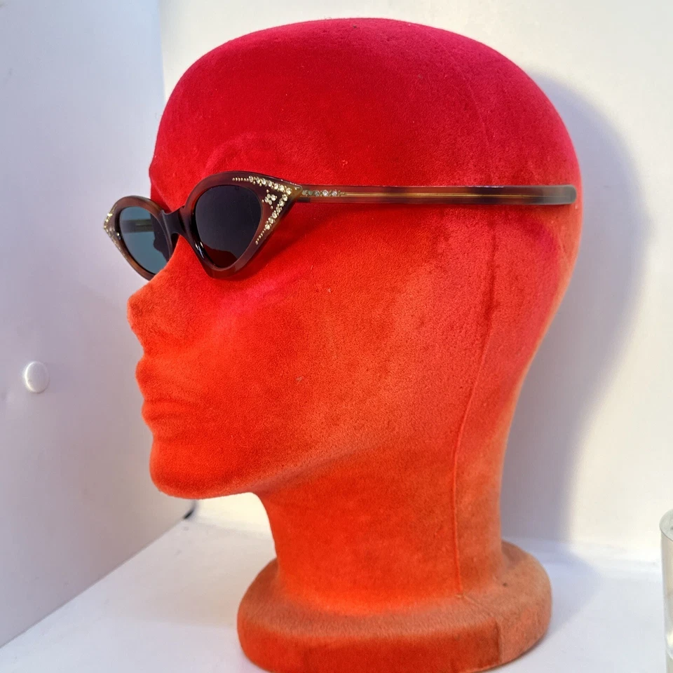 1950s Sunglasses Rhinestone Cateye Eye Glass Lenses Frames Marked France - Image 3 of 4