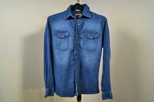 Wrangler Indigo Long Sleeve Pearl Snap Button Up Blue Denim Shirt Women Size S/P