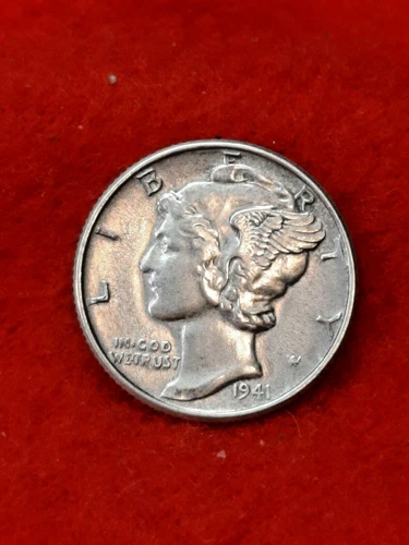 1941 P Au Silver Mercury Dime #65Bv