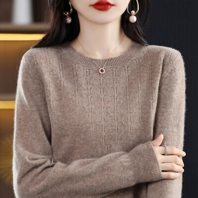 Wool Cashmere Sweater Knitted Pullover Slim Crew Neck Sweater Solid ...