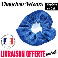  🇨🇵 Chouchou velours Bleu nuit ou tissu Attache Élastique Accessoire cheveux ⭐