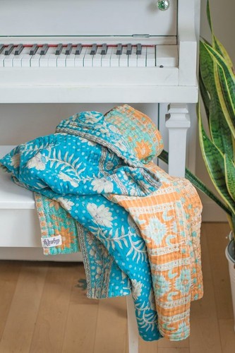 10 PC Wholesale Lot Throw Blanket Kantha Quilt Indian Vintage Cotton Bedspreads - Picture 8 of 10