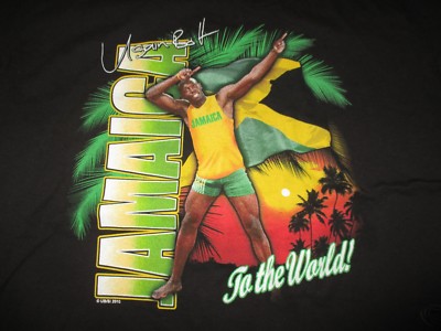 Olympian USAIN BOLT ''To The World'' (LG) T-Shirt Olympic GOLD Medalist JAMAICA