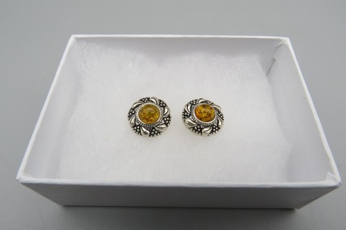 Pendientes de tachuelas de ámbar de plata esterlina firmados NK joyería - Imagen 4 de 14
