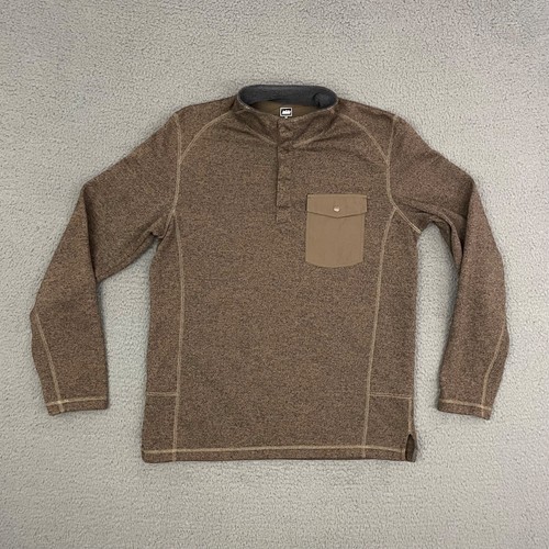 REI Fleece Jacket Mens Medium Brown Snap Pullover Hiking Nature Dad