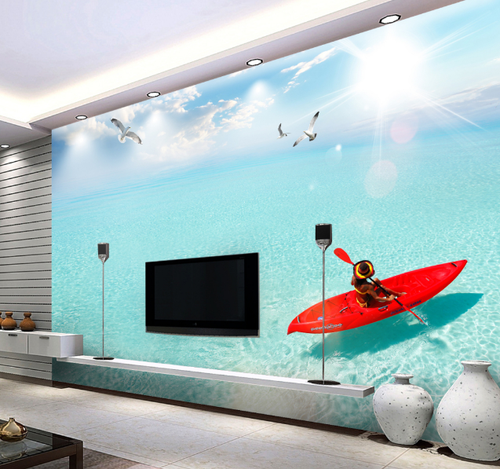 3D Sun Sea Red Boat 74 Wall Paper Murals Wall Print Wall Wallpaper Mural AU Kyra - Picture 2 of 6