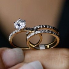 2Ct Round Cut Simulated Diamond Wedding Bridal Ring Set 14K Yellow Gold Plated