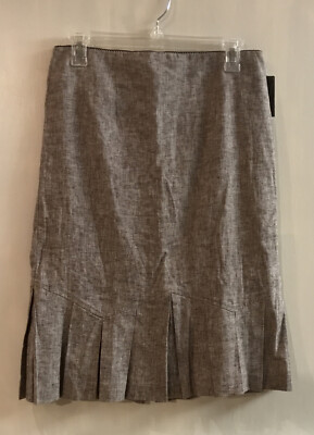 BCX Brown Linen Blend Skirt Size 7 Straight Kick Pleats Career NWT