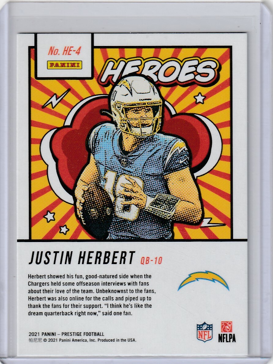 JUSTIN HERBERT Chargers 2021 Panini Prestige HE4 Heroes Holo Foil Insert Card eBay