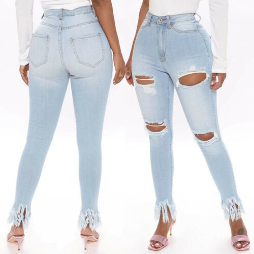 Neu hochtaillierte Damenjeans zerrissene Jeans Hose Skinny Jeans Rip Jeans Stretchhose - Bild 1 von 7
