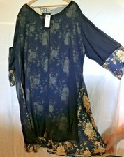 Plus-Sized VERY PRETTY NAVY PRINT DRESS 2 Layers, Cotton 3x