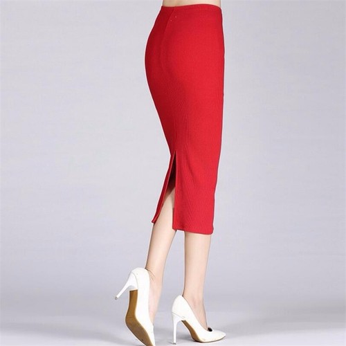 High Waist Midi Rock Bodycon Kleid Knielang Uni Stretch Bleistift Damen - Bild 12 von 23