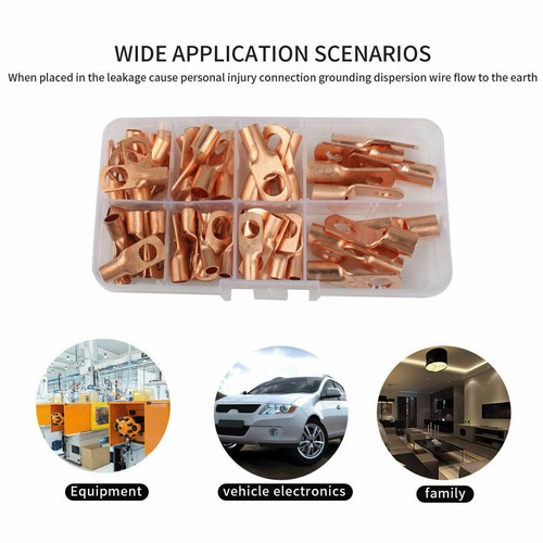 60pc Battery LUGS TERMINALS Bare Copper Ring Connector Wire Gauge SC6-25 Kit End - Picture 11 of 11
