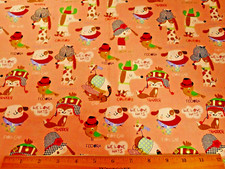 Dog Fabric By Yard SALE Dog Cat Animal in Hats We Love Hats Lt Orange Cotton PC