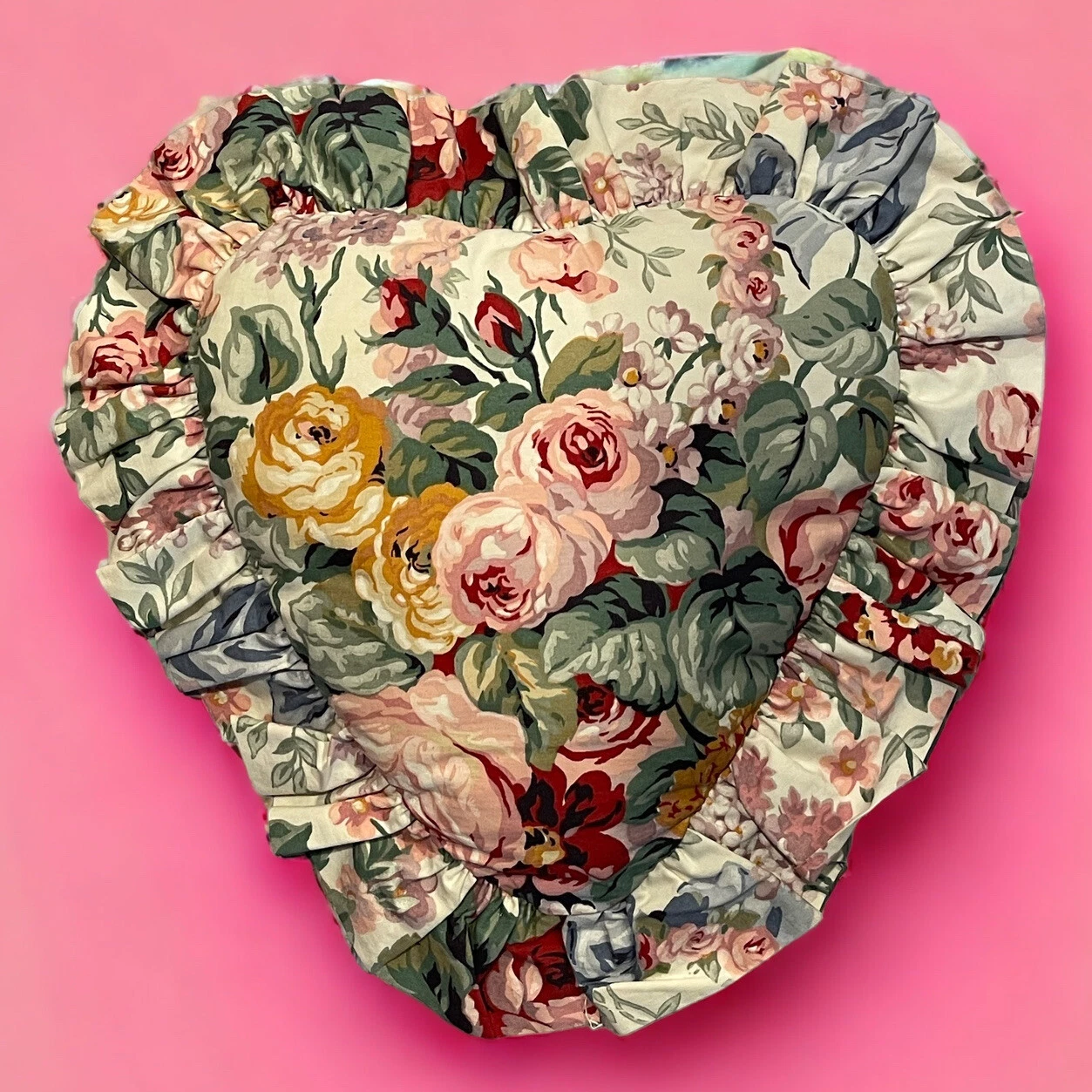 Ralph Lauren ALLISON Floral Heart Shape Ruffled Throw Pillow 16”