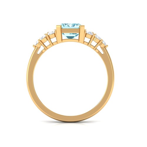 Emerald Cut Aquamarine Moissanite Diamond Solitaire Engagement Ring - Picture 7 of 9