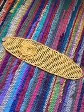NWOT Yellow Crochet Headband Wrap Button Knit Flower Boho Hippie Headwear Cute