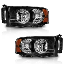 WEELMOTO Pair Headlights For 2002-2005 Dodge Ram 1500 2500 3500 Black Headlamps