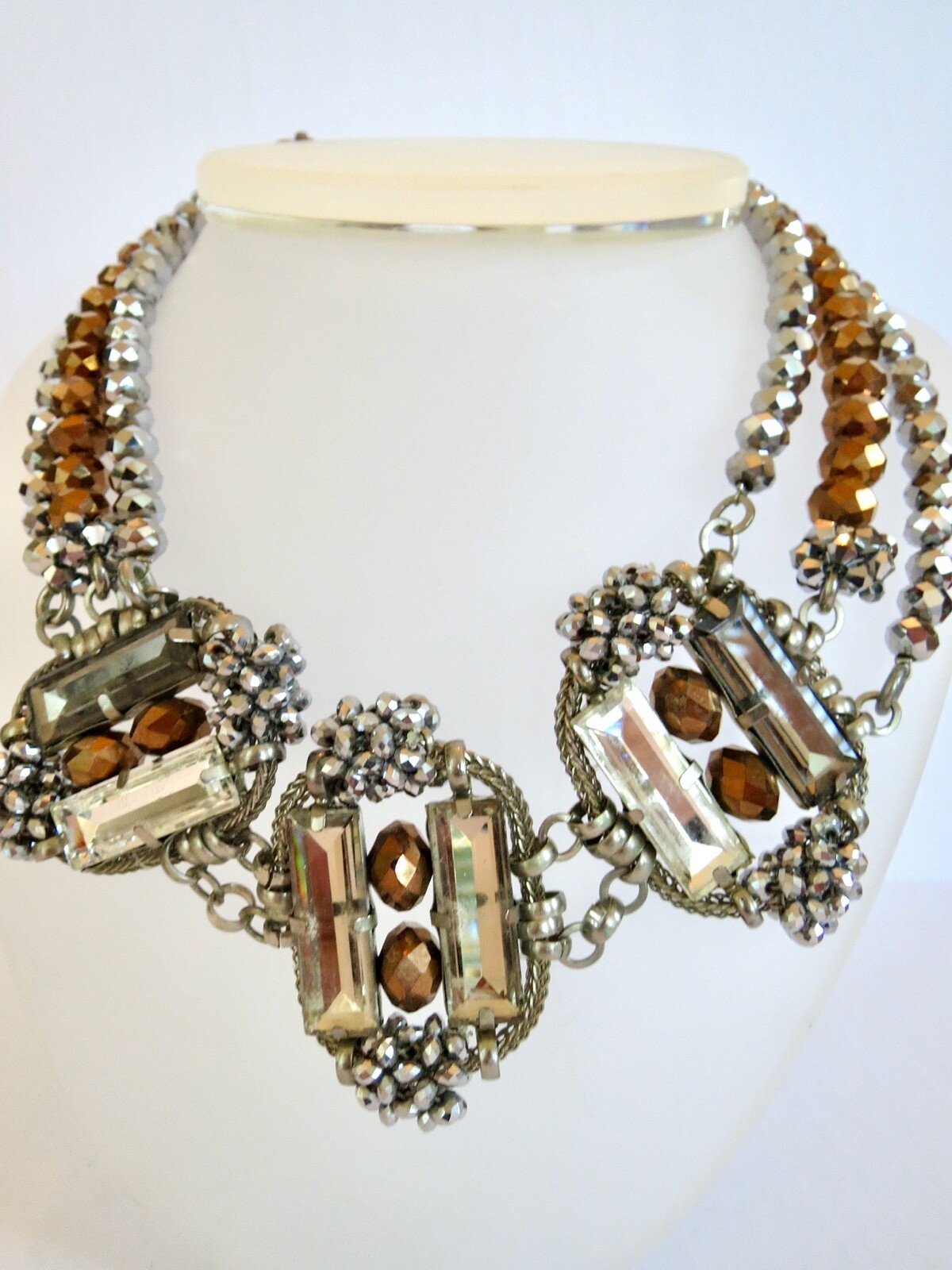 Dramatic STATEMENT NECKLACE Silver Tone Triple Cr… - image 1