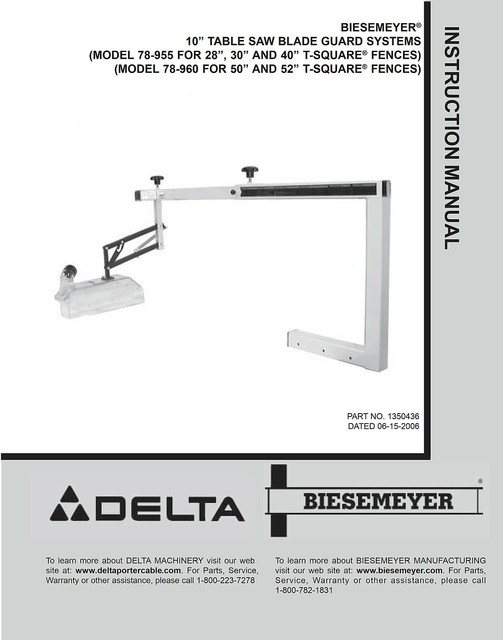 Delta 78955 78960 Table Saw Blade Guard Instructions Manual eBay