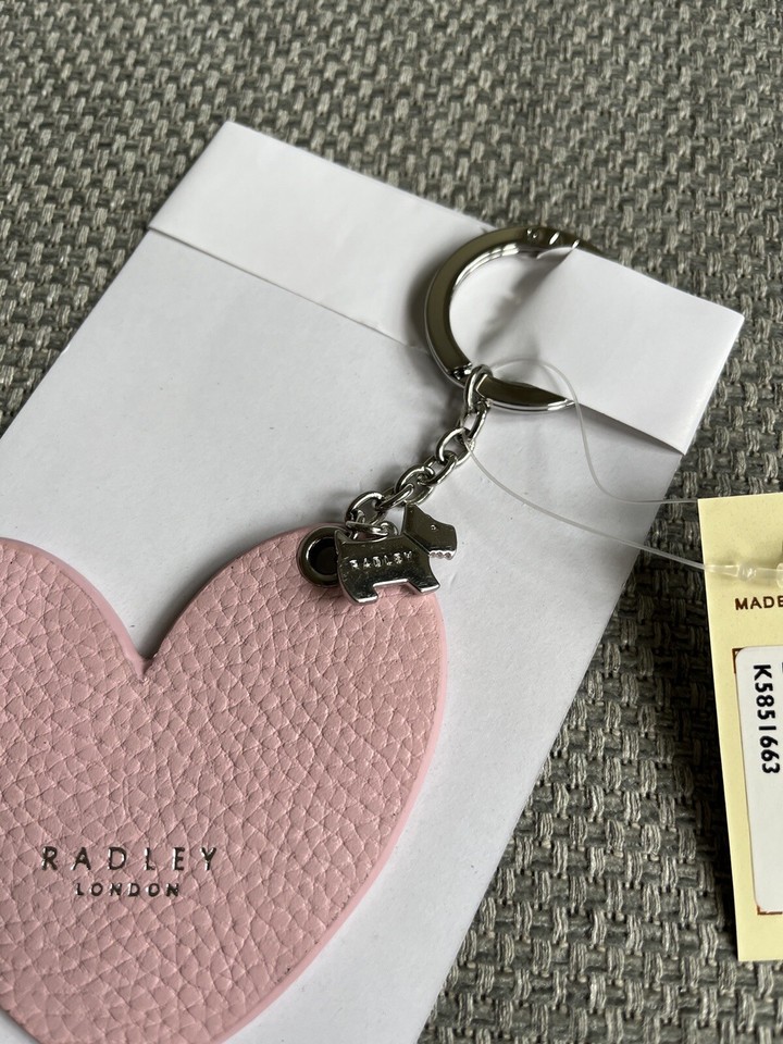 Radley Pink Leather Heart Shaped Keyring/Bag Charm Small Silver Dog Tag