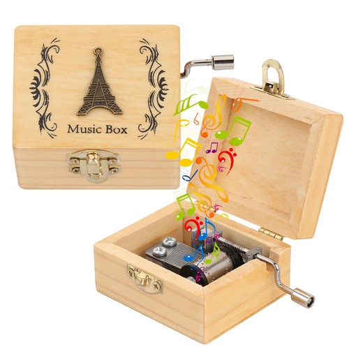 Gifts Classical Antique Engraved Music Box Wooden Hand Crank Musical