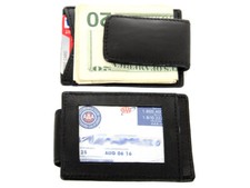 Leather Magnetic Money Clip Credit Card ID Holder Black Men's Wallet