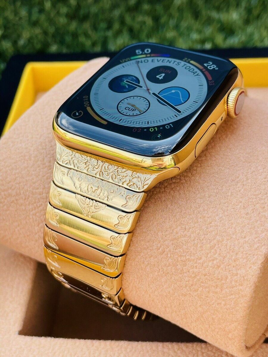 Custom 18K Gold Plated 45MM Apple Watch SERIES 7 Louis Vuitton Band LTE GPS  02