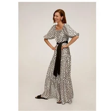 MNG Mango Toscana Polka Dot Maxi Beige in Off White Dress