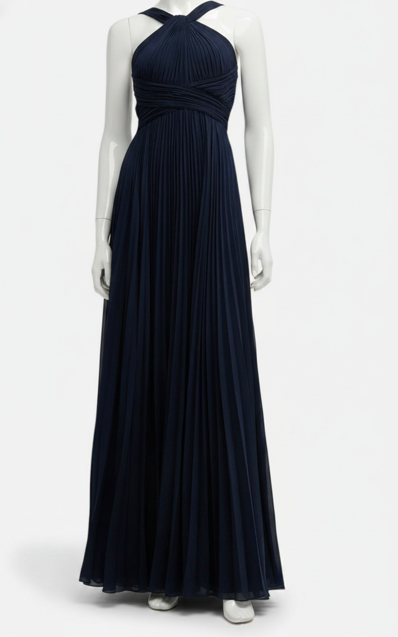 Rickie Freeman for Teri Jon Women's Pleated Twist-Front Halter Gown Dress Size14