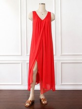 Michael Michael Kors Womens Red Pleated V-Neck Sleeveless Maxi Dress Small NWT