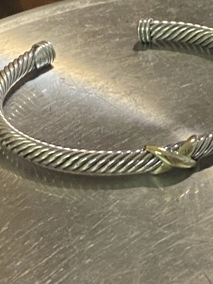 Pulsera David Yurman X Station 4mm Plata de Ley 925 18K Tamaño Pequeño Foto 3 de 4