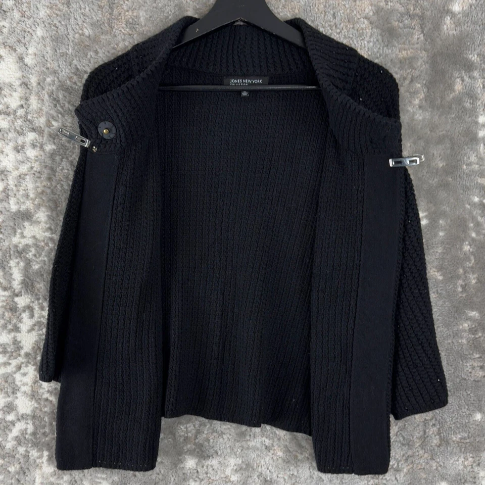 Cárdigan Suéter Jones New York Talla M Estrás Grueso Acanalado Tejido Negro Foto 4 de 4