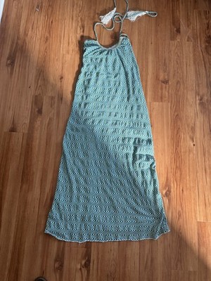 PHO FIRENZE Maxy Size S Lined Lightweight Halter Chevron Blue green
