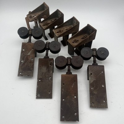 Vintage Hillaldam London industrielles Scheunentor Rollenaufhänger Hardware-Set x4