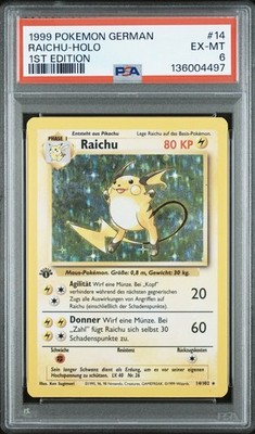 1999 Pokemon DEUTSCH 1. Edition Base Set Raichu Holo 14/102 PSA 6 EX-MT