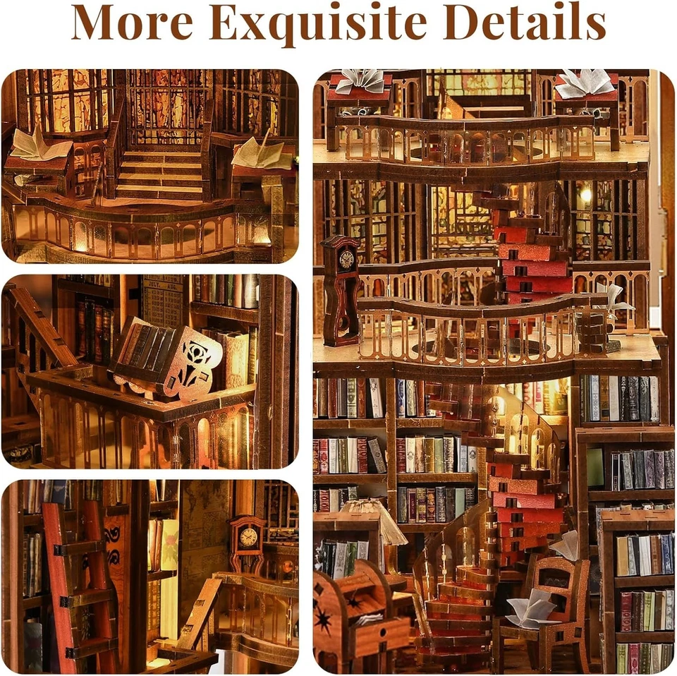 Kit de biblioteca Book Nook, hágalo usted mismo Kit de rincón miniatura para casa de muñecas, rompecabezas de madera 3D Bo Foto 3 de 4