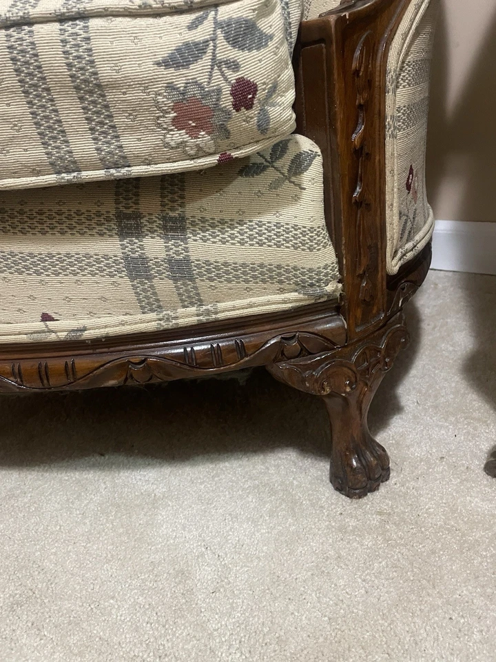 Vintage French Country Louis XV Style Carved Walnut Low Bergere Lounge Chair - Image 3 of 3