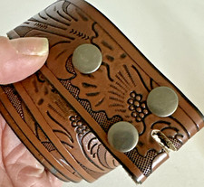 Tooled Full Grain Cowhide Leather Vintage Belt - Size 30