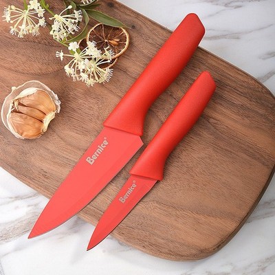 2Pcs Red Kitchen Knife Set Fruit Paring Knife Stainless Steel 5'' & 3.5'' US