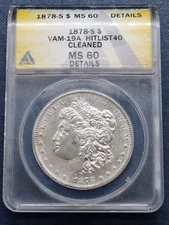 1878 S Morgan Dollar $1 VAM-19A Hitlist 40 Graded ANACS MS60 Details #92406