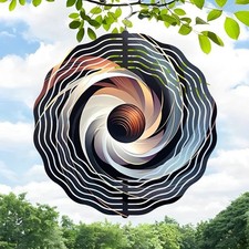 Vibrant Metal Hanging Wind Spinner with Spiral Design Concentric Lines