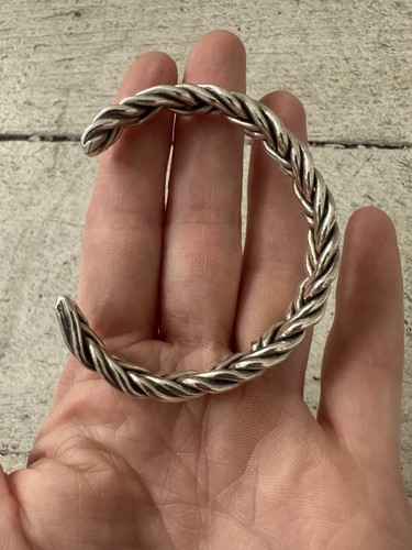 Vintage 925 Sterling Solid Braided Silver Cuff Bracelet - Picture 4 of 7