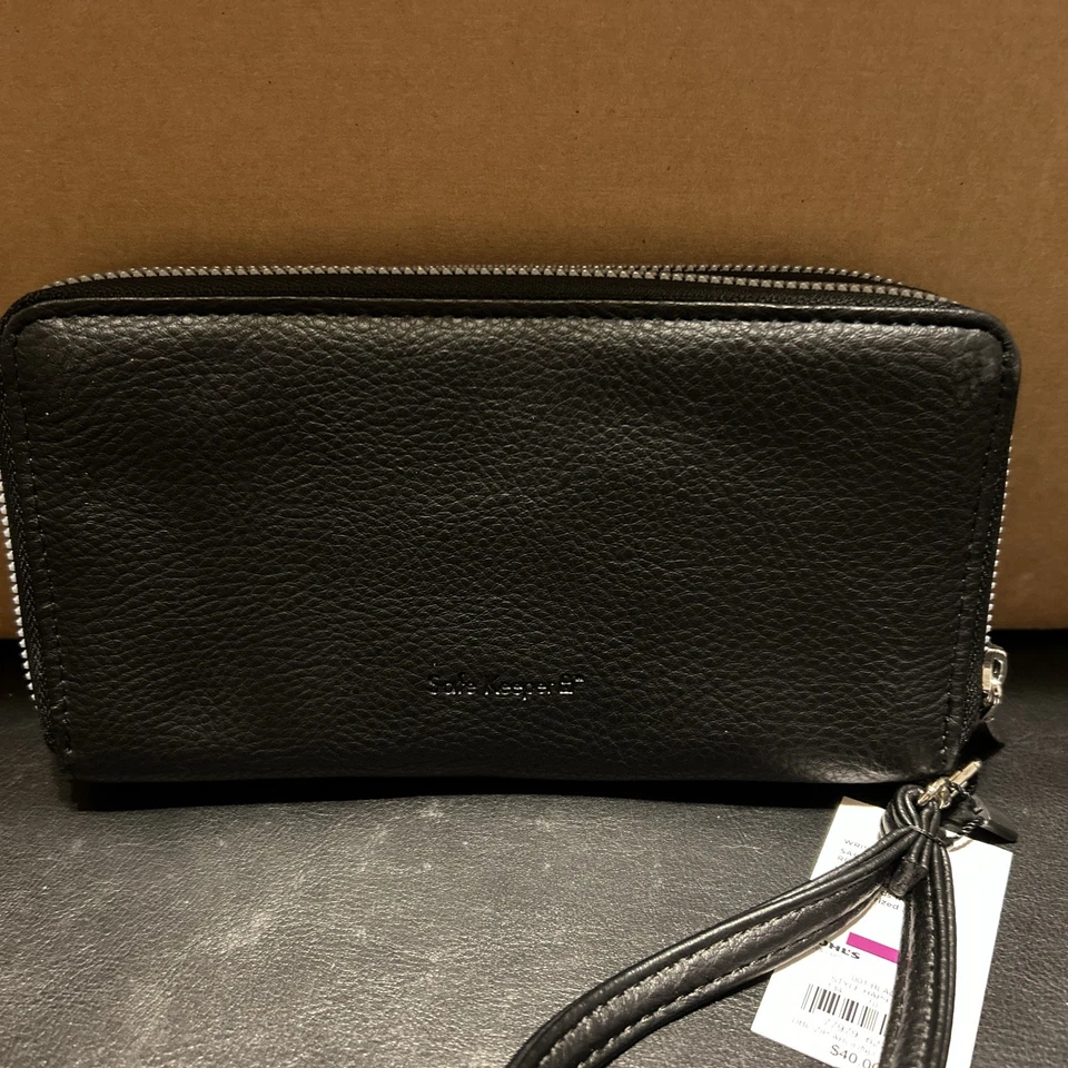 Cartera Apt 9 NUEVA CON ETIQUETAS Safe Keeper Negra Imitación Cuero Guijarro Cremallera Alrededor Bloqueo RFID Foto 3 de 4