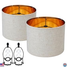Chic White Linen Drum Lampshades - Set of 2, 12-Inch for Table, Floor, Pendant