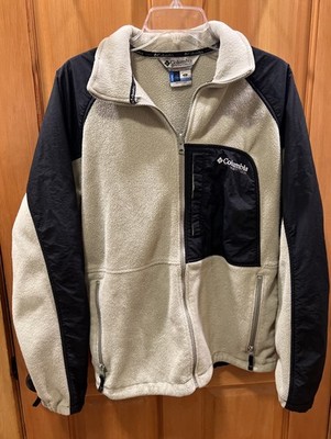 Vtg Columbia Sportswear Vertex Black /Beige Full Zip Fleece Jacket Men s L