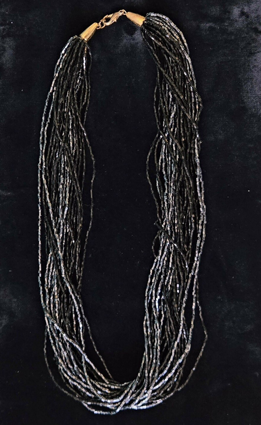 Black Spinel Beaded Multiple Strand Necklace Gold… - image 1