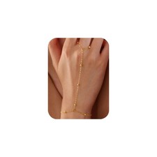 Gold Hand Chain Bracelet with Ring, Non Tarnish 14K Gold Plated Stainless S - 01