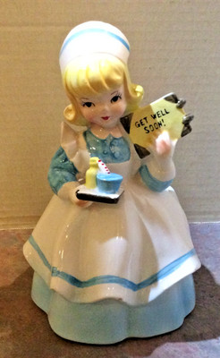 Vintage Lefton Nurse Ceramic Planter - Japan - 4292 - Get Well Soon